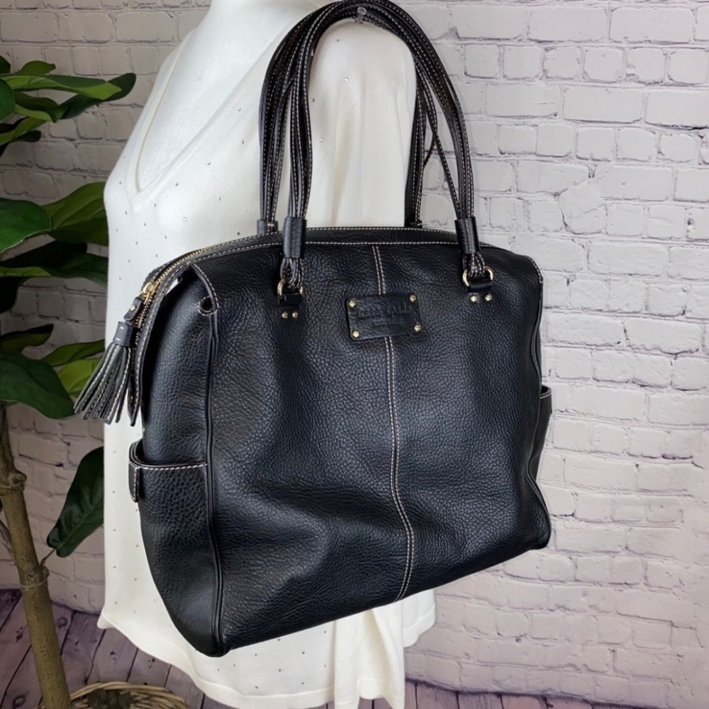 Kate Spade Pebbled Black Leather Satchel Tote